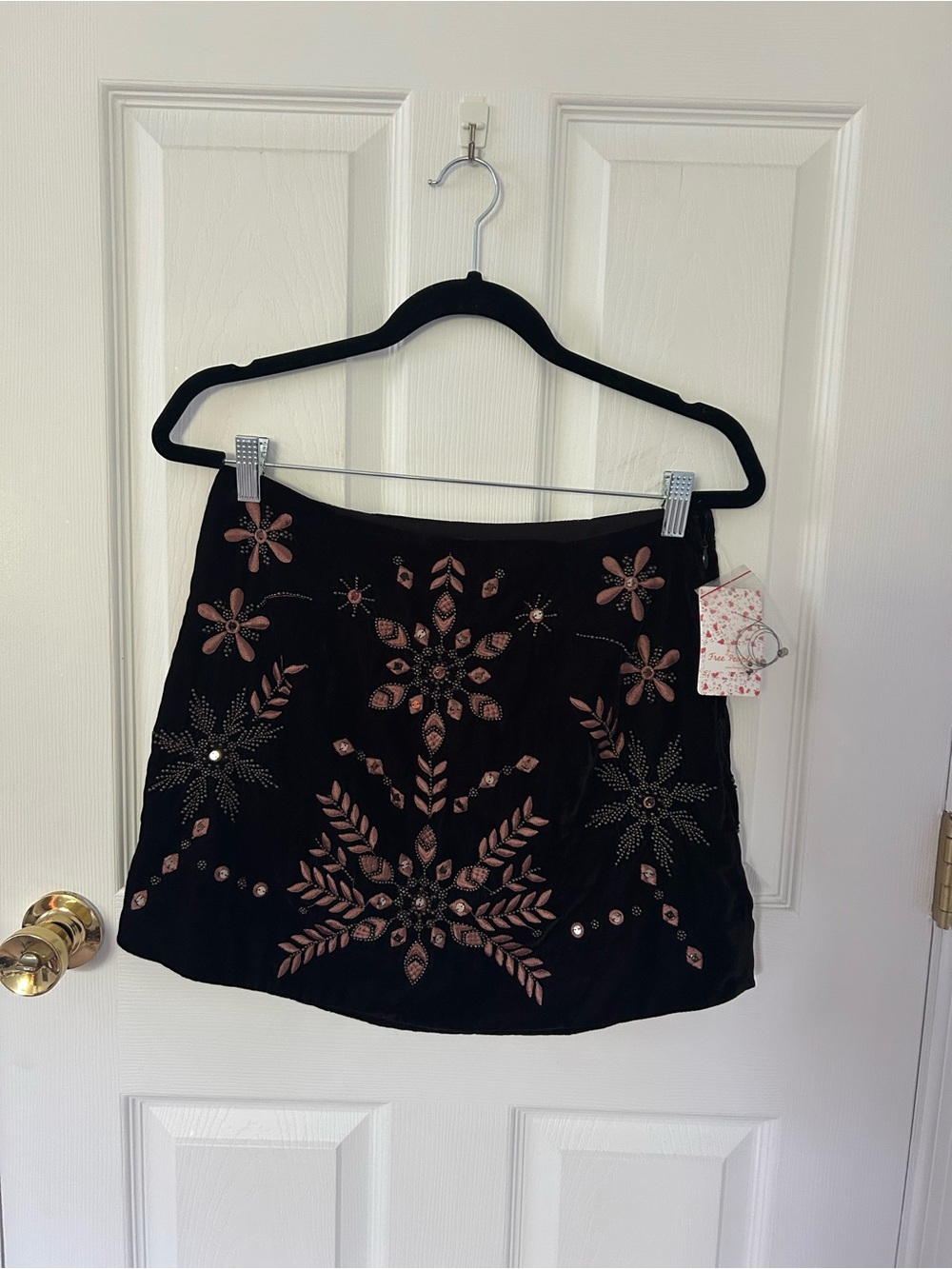 NWT Free People Embellished Velvet Mini Skirt Black Size 8